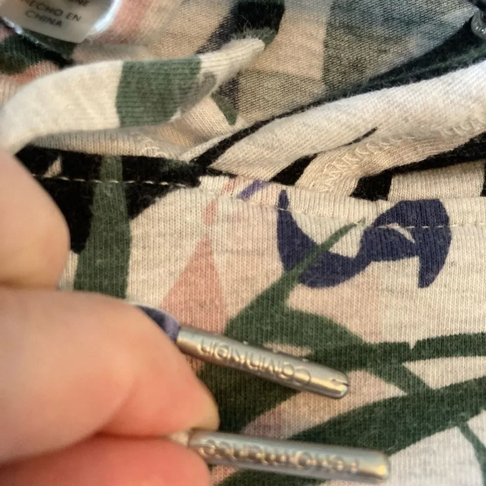 Calvin Klein Hoodie w/Pink Parrots & Leaf print, slouchy lightweight